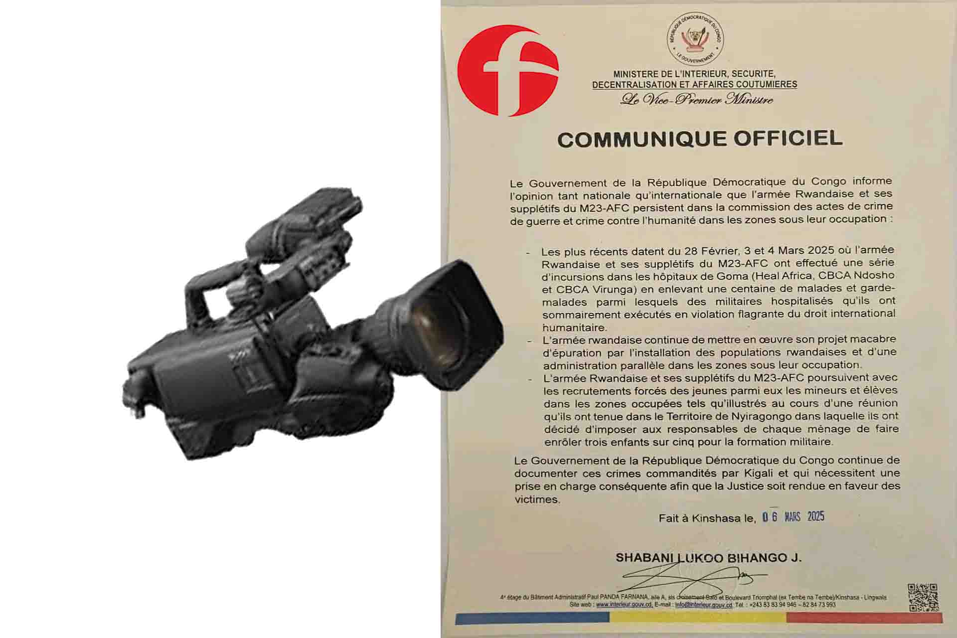 RDC : Le Gouvernement Congolais tire la sonnette d'alarme contre les Crimes de Guerre de l’Armée Rwandaise et du M23-AFC

